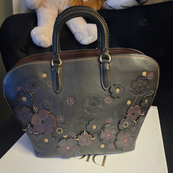 CoachTea Rose Dakota bag top handle with strap black / burgundy- Collector's - Picture 4 of 16